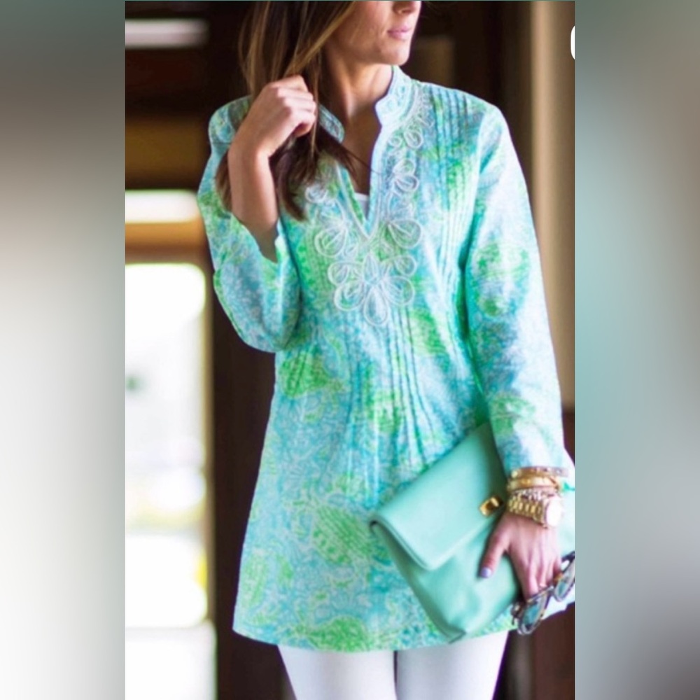 Lilly Pulitzer Sarasota Tunic Get Crackin Spa Blue Size S 🌴🌴🌴 - Picture 4 of 9